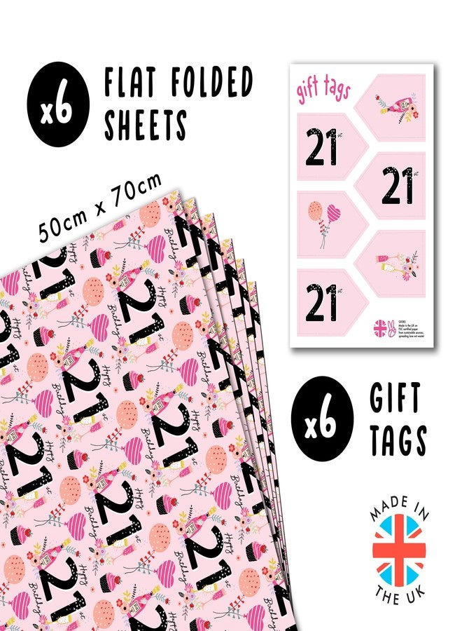 CENTRAL 23 Pink Wrapping Paper for Women - 6 Sheets of Gift Wrap - Party - 21st Wrapping Paper for Her - For Friends or Girlfriend - Age 21 - Comes with Fun Stickers - Image 2